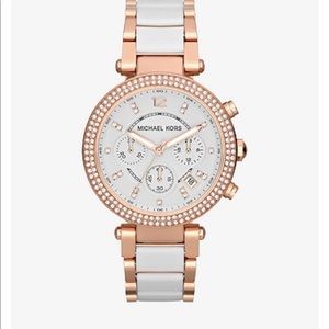 White and rose gold watch